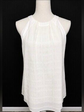 WHBM White Silk Sleeveless Halter Metallic Stripe Blouse Size 6 (6406)